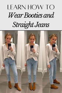 Boots With Straight Leg Jeans, Jeans And Ankle Boots, Jeans Boots Outfit, Straight Jeans Outfit, Wife Clothes, Flare Jeans Outfit, Straight Leg Jeans Outfits, How To Wear Ankle Boots, Stylish Outfits For Women Over 50