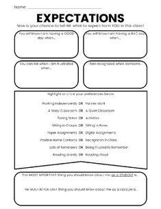 the expectations and expectations worksheet for students to practice their writing skills, including