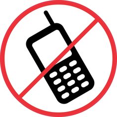 a no cell phone sign is shown in black and red, on a white background