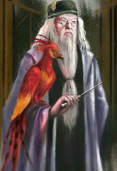 a painting of an old man with a bird on his shoulder and a wand in his hand