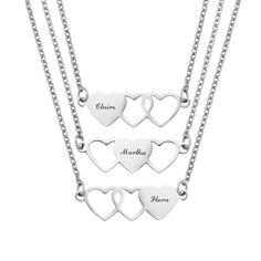 PRICES MAY VARY. ❤️ Personalized Heart Necklace - The heart pendant can be engraved with name, date, coordinates or any other text you want. You can share it with your friends or sisters. ❤️ Durable Material - The necklace is made of high quality stainless steel with polished surface, nickel-free, lead-free and hypoallergenic. It is colorfast and comfortable to wear. ❤️ Applicable Matching - We offer 2/3/4 pieces set for choice, and two colors of silver and rose gold. You can choose your favorit Sisters Necklace, Trio Necklace, Sister Necklace, Friendship Jewelry, Heart Shaped Necklace, Matching Necklaces, Surprise Gifts, Sister Gifts, High Quality Jewelry