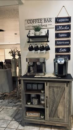 the coffee bar is set up for customers to use