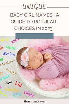 a baby in a pink blanket with the text unique baby names a guide to popular choices in 2012