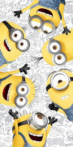 three minion faces with different expressions on them