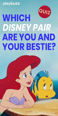 the little mermaid is looking at an orange fish in front of her, which says which disney pair are you and your bestie?