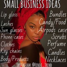 a woman with a red towel on her head and the words small business ideas above it