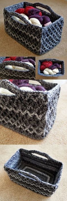 three different pictures of the inside of a basket