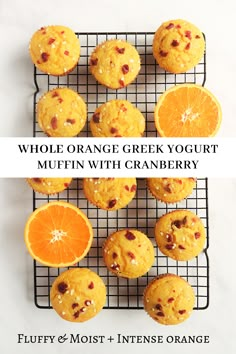 orange yogurt muffins with cranberry on a cooling rack