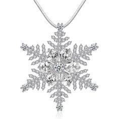 Material: Copper, Gold Plated, Cubic ZirconiaPendant Size: 4.5cm by 4.5cmChain Length: 56cmWeight: 19.3gDesign: Crystal Snowflake Pendant on a Chain NecklaceColor: Pink, White, Silver Silver Snowflake Necklace For Anniversary, Christmas Silver Cubic Zirconia Necklace, Silver Snowflake Necklace With Cubic Zirconia, Silver Cubic Zirconia Snowflake Necklace, Silver Cubic Zirconia Necklaces For Christmas, Diamond White Snowflake Jewelry For Formal Occasions, Formal Snowflake Diamond White Jewelry, Elegant Jewelry For Anniversary In Winter, White Snowflake Necklace For Wedding