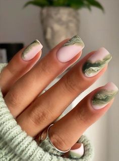 Orquideas Nails, Olive Nails, Pastel Nail Art, Unghie Sfumate, Marble Nail Designs, Nails Yellow, Green Nail Designs, Nude Nail Designs, Modern Nails