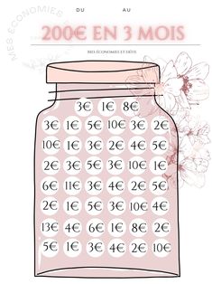 a jar with numbers and flowers on the front, in french language that reads 200 en 3 mois