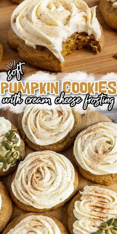 pumpkin cookies with cream cheese frosting on top