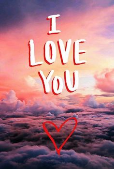 i love you written in the sky above clouds with a red heart on one side