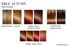 True Autumn Color Analysis, True Autumn Color Palette Fashion, True Autumn Hair Color Palette, Hair Color For True Autumn, Color Me Beautiful Autumn, True Autumn Outfits Fashion Styles, True Autumn Color Palette Makeup, Autumn Skin Tone Hair Color, True Autumn Hair Color Ideas