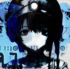 an anime character with black hair and blue eyes wearing a helmet, looking at the camera