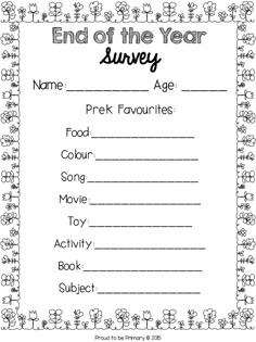 the end of the year survey for kids to print and use on their own paper