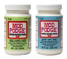 two jars of mod podge paper - putter paste are shown in front of each other