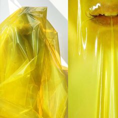 a yellow plastic bag that has a lip on it