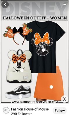 an image of a woman's halloween outfit with mickey mouse ears and orange skirt