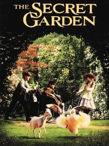 the secret garden book cover with two people on horses and dogs in front of trees