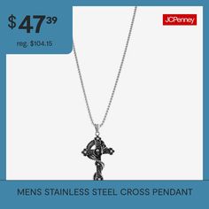 Features: HypoallergenicJewelry Closure: Lobster ClaspLink Construction: SolidShape: CrossMetal Color: WhiteChain Length: 26 InchChain Width: 3 MillimetersPendant Length: 46mmPendant Width: 28.5mmChain Construction: BoxCare: Wipe CleanMetal: Stainless SteelNecklace Type: Pendant NecklacesPendant & Charms Type: PendantsCountry of Origin: Imported Stainless Steel Cross Pendant, Steel Cross, Cross Pendant Necklace, Cross Pendant, Pendant Necklaces, Charms, Necklaces, Pendant Necklace, Stainless Steel