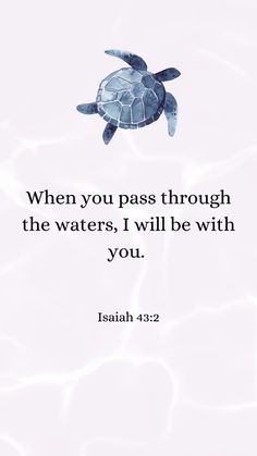 a turtle with the words, when you pass through the waters, i will be with you