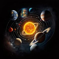 an artist's rendering of the solar system with all its planets and suns