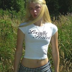 Locally Hated Crop Top T-Shirt. Limited Supply! Mini Short Crop Top, Locally Hated, Y2k Slogan, Aesthetic Y2k Outfits, Graphic Baby Tee, Baby Graphic Tees, Half Shirts, Y2k Outfits, Trendy Tee