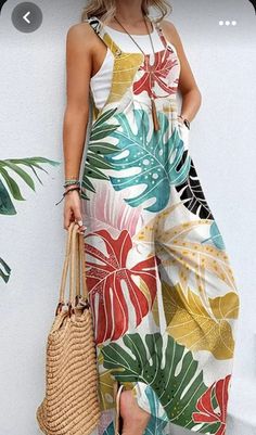 Fall Fashion Coats, Resort Casual, Loose Jumpsuit, Palm Tree Print, Floral Jumpsuit, Overalls Women, Type Of Pants, Printed Sleeves