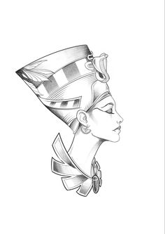 an egyptian woman's head with a ribbon around her neck and a bow on the side