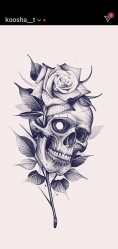 a skull and rose tattoo design on the back of a cell phone, with an arrow in