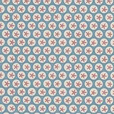 an old blue and white wallpaper with red stars on the bottom, in circles