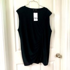 Nwt Women’s Black Cinched Zara Dress Sleeveless Large Shoulder Pads L Smoke Free Home Approximate Shoulder To Hem 33 Inches Approximate Armpit To Armpit 23 Inches Bin A1 Black Ruched Sleeveless Top, Black Sleeveless Ruched Top, Ruched Sleeveless Tank Top, Zara Sleeveless Midi Dress, Zara Sleeveless Midi Dress For Night Out, Zara Casual Sleeveless Dress For Night Out, Zara Dress, Dress Sleeveless, Zara Black