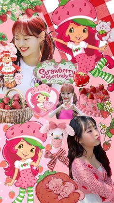 a collage of strawberry shortcakes and anime characters