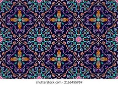 an abstract floral design in blue, pink and orange colors with swirls on the edges