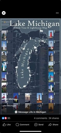 the lake michigan map is shown on an iphone screen, and it's been changed to