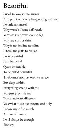 a poem written in black and white with the words beautiful