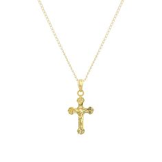 Give her jewelry box an elegant refresh with this 14k gold Charming Girl crucifix pendant necklace. Click on this JEWELRY & WATCHES GUIDE to learn about fit, styles, materials and more! Give her jewelry box an elegant refresh with this 14k gold Charming Girl crucifix pendant necklace. Click on this JEWELRY & WATCHES GUIDE to learn about fit, styles, materials and more! FEATURES Pendant dimensions: 0.7 in. x 0.4 in. Chain length: 15 in. Chain type: curb Clasp: spring-ring Nickel free Metal: 14k gold Finish: polished Packaging: boxed Imported Size: 15". Gender: female. Age Group: kids. Vintage Cross Necklace, Crucifix Necklace, Necklace Cross, Girls Jewelry, Spring Rings, Chain Lengths, Chain Length, Gold Finish, Gender Female