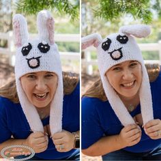 Now you can crochet your own penguin version of those trendy animal hats with moving ears. The unique design uses an air pump to make the bunny's ears move up and down. This fun crochet hat will generate smiles everywhere you go.  The pattern is free (with ads) on my website.  Visit: https://www.nickishomemadecrafts.com/pop-up-crochet-bunny-hat-moving-ears/    PLEASE NOTE  This is a listing for a DIGITAL PDF PATTERN ONLY. This listing is NOT for the finished product. There will be no refunds for failure to read the listing details. The pattern will be available to download once purchased via ETSY.   Size  10 (width) x 7.5 inches (just the hat, one size (adult)    Supplies  Premier Pixie Dust Brights Yarn (100g) - worsted (#4) yarn   - White (1 skein)  - Black (just a little but)  - Fairy P Crochet Bunny Hat Pattern, Fun Crochet Hat, Moving Ears Hat, Bunny Hat Pattern, Crochet Bunny Hat, Hat Pattern Crochet, Bonnet Au Crochet, Crochet Bunny Pattern, Bonnet Crochet