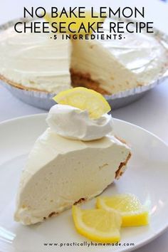 a slice of no bake lemon cheesecake on a plate