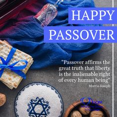 the words happy passover are in front of nuts and crackers on a table