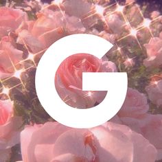 the letter g is surrounded by pink flowers