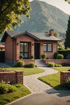 Small Village House Design, Small Village House, Small Brick House, Modern Victorian Style, Small House Exterior, Victorian Style House, Fireplace Designs, Simple Building, Paint Color Ideas