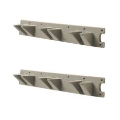 two gray metal shelf brackets on a white background