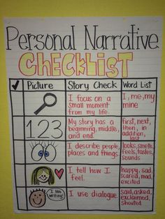 a poster with the words'personal narrative checklist'written on it