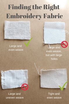 instructions for how to sew the right embroidery fabric on a piece of cardboard paper