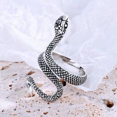 Fully Adjustable Snake Serpent Silver Ring Vampire Witch Halloween Scary Spooky Birthday Gift - New! Adjustable Gothic Snake Ring For Gift, Fine Jewelry Snake-shaped Rings For Gifts, Sterling Silver Hallmarked Snake Ring Gift, Red Snake-shaped Jewelry For Gifts, Bronze Snake-shaped Jewelry For Gift, Vampire Witch, Spooky Birthday, Halloween Scary, Witch Halloween