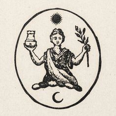 a drawing of a woman holding a pot and a plant in her hand with the sun above it