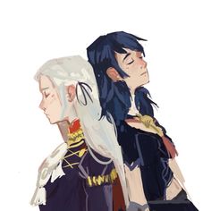 two anime characters with long hair and white hair