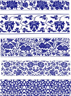 four blue and white floral designs